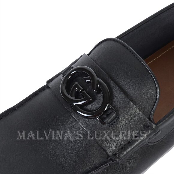 GUCCI SHOES MENS LOAFERS MOCCASINS G LOGO BLACK LEATHER - Picture 10 of 15